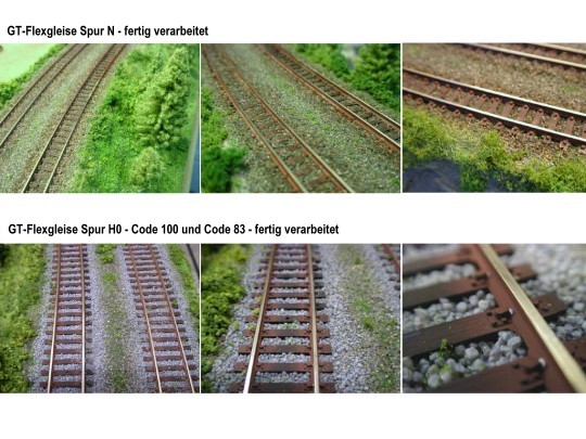 GT Flexgleise Spur N Code 80 fertig verarbeitet - GT Flexgleise HO / H0 Code 100 und Code 83 fertig verarbeitet - Gleisprofilhöhe Gleishöhe Gleis Gleiskörperhöhe 2,0 mm 2,01 mm 2,03 mm 2,1 mm 2,3 mm 2,5 mm